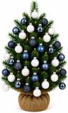 Merkloos / Sans marque Kaemingk B.V. Kleine kerstballen - 28x - donkerblauw wit - 3 cm - kunststof - onbreekbaar - mini formaat