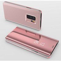 Phonillico® Roze Spiegel Flip Case voor Samsung Galaxy A9 2018 A920 - Clear View Beschermhoes Cover