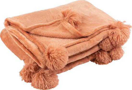 J-Line Plaid Pompom - Peach - 170 x 130 cm