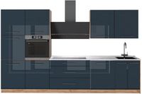 Vicco Complete keukeneenheid Fame-Line, Donkerblauw hoogglans/Goudkleurig Eiken, 340 cm, WB Marmer
