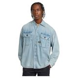 G-Star - Pleated 2-pkt boxy shirt l/s - Heren - Katoen - Sun faded isles blue - M