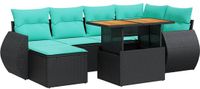 vidaXL 7-delige Loungeset met kussens poly rattan zwart