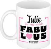 Bellatio Decorations Naam mok Julie - wit - Fabulous - keramiek - 300 ml