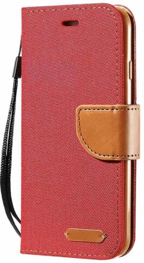 LuxuryCase Luxe iPhone 7 & 8 Wallet Book Case Denim Rood Cover - Hoes