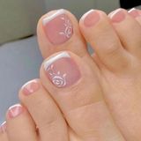 Holland Connections Faux ongles Nude Rose Brillant avec Design Floral | Acrylique Ongles d'orteil Artificiels pour Femmes et Filles - Set de 24 Pièces
