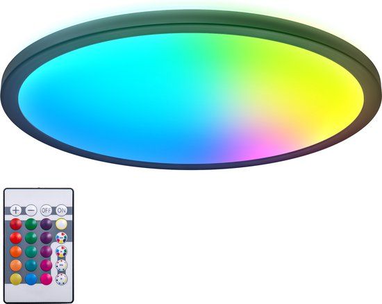 B.K.Licht RGB LED Plafonniére - Ø42cm - Zwart - Dimbaar - Met Afstandsbediening - Indirect Licht