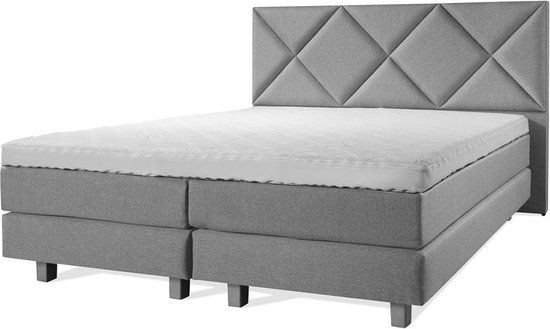 Soft Bedden Boxspring Luxe 200x220 Ruiten Grijs - Grijs - Tweepersoons - Koudschuim Toplaag