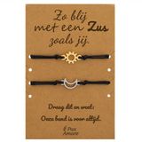 Pax Amare Vriendschapsarmbandjes voor 2 "Zo blij met een zus zoals jij" - Zon & Maan - Sisters Armbandjes met Cadeau Kaartje - Zilverkleurig & Goudkleurig - Elastisch Verstelbaar