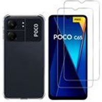Phonillico® Schokbestendig hoesje voor Xiaomi Poco C65 en 2 gehard glas schermbeschermingsfilm