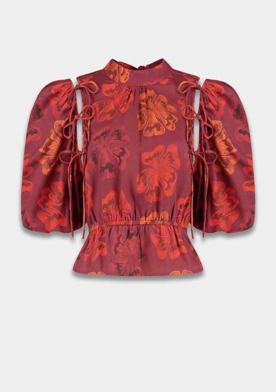 Harper & Yve JACEY-SS Dames Tops XXL Viscose Opstaande kraag Pofmouw Knopen BANDIDA BOUQUET