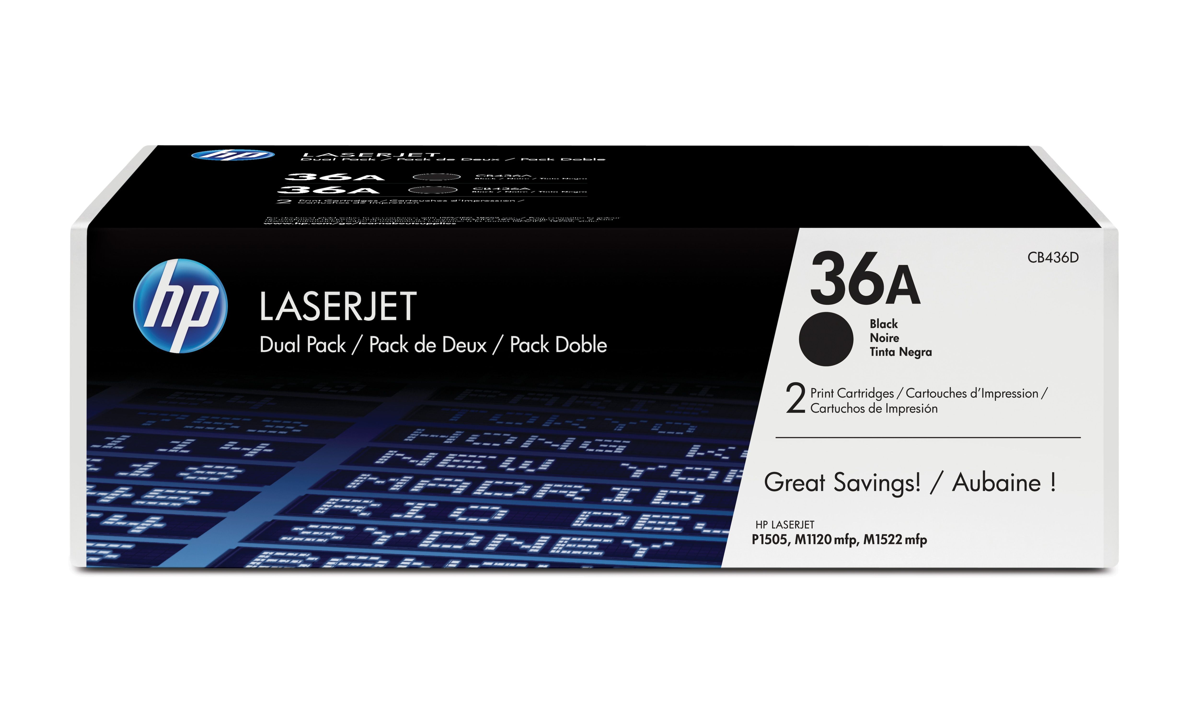HP 36A Original Black LaserJet Toner Cartridge - 2 Pack