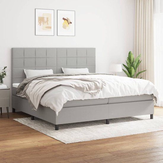 vidaXL Boxspring met Matras Stof Lichtgrijs 200x200 cm