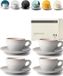 ZYJM Precision Components Ltd. Set van 4 Elegante Cappuccino Kopjes van 180 ml met Schalen – Handgemaakt van Stevig Steenware in Gris