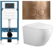 Adema Salina 2.0 Toiletset - 48.5x36x32cm - diepspoel - spoelrandloos - QeramiQ inbouwreservoir - softclose - quickrelease - toiletzitting - koperen metalen bedieningsplaat - ronde knoppen - wit
