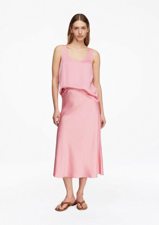 comma satijnen midi rok roze