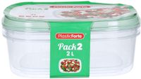 Plasticforte Boîtes de conservation - 2x pièces - 2 litres - réutilisable - transparent/vert - plastique - micro-ondes - congélateur