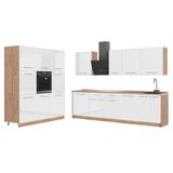 Vicco Complete keukeneenheid Fame-Line, Wit Hoogglans/Goudkleurig Eiken, 460 cm