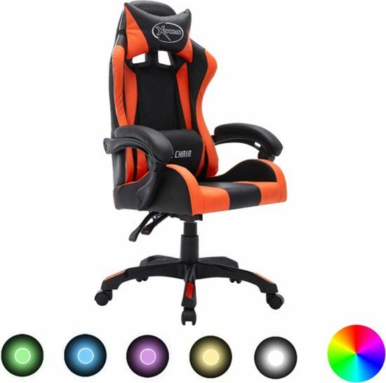 vidaXL Racestoel met RGB LED-verlichting, kunstleer, oranje en zwart