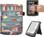 kwmobile e-reader hoesje geschikt voor Pocketbook Verse/Verse Lite/Pro/Color/Vivlio Light HD hoes - E reader flip case van kunstleer - Ereader cover met stand - bibliotheek design in meerkleurig