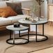 Set 2 tables d'appoint rondes en bois et métal, plateau effet marbre gris, pour salon et séjour