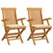 Teak bois massif chaises pliantes avec coussins crème, 2 pièces