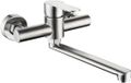Sans marque Robinet de cuisine Montage mural - Mélangeur Cuisine - Nettoyage Évier - Pivotant à 360 degrés - Bras de 35 cm - Argent