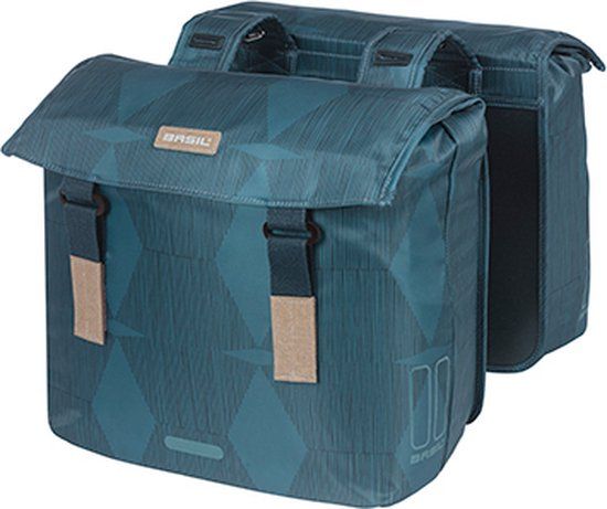 Basil Elegance Dubbele Fietstas - 40L - Estate blauw - Achter - Gerecycled PET - Afneembaar