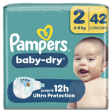Pampers Baby-Dry, Taille 2, 42 Couches, 4-8kg, Une Nuit Confortable Jusqu’À 100% Sans Fuites