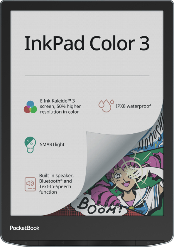 PocketBook InkPad Color 3 E-reader - 7.8" Color Display, 32GB, Wi-Fi, Touchscreen - Black/Grey