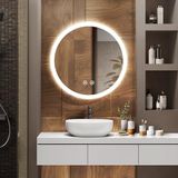 EMKE Badkamerspiegel met verlichting, diameter 60 cm, ronde spiegel met aanraakschakelaar, anti-condens, geheugenfunctie, warm licht/koudwit/neutraal