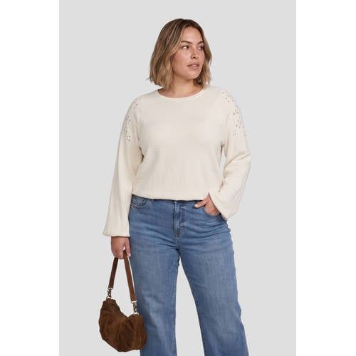 GREAT LOOKS crinkle top met opengewerkte details off-white