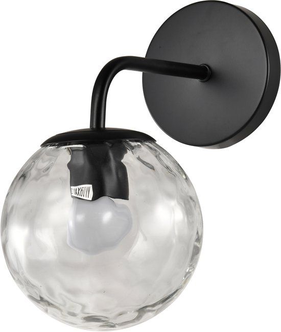 QUVIO Wandlamp - Ronde - Glazen Bol - Zwart