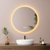 EMKE Badkamerspiegel met led, rond, 50 cm, met aanraakschakelaar, anti-condens-functie, drie heldere kleuren