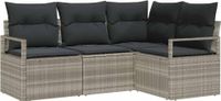 Canapé 4 pcs gris clair poly rotin