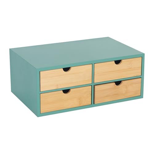 Relaxdays bureau-organizer met 4 laden, bamboe/MDF, mint/natuur, 14x33x21 cm