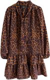 Next - Dames - Petite mini-jurk met lange mouwen en strik in de hals - Petite - Bruin