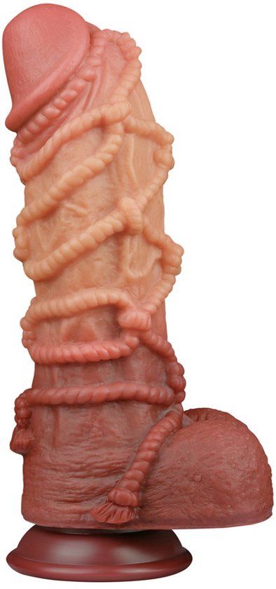 LoveToy - XXL Extreme Dildo met Touw Motief - Lengte 26.5 cm - Bruin/Lichte Beige