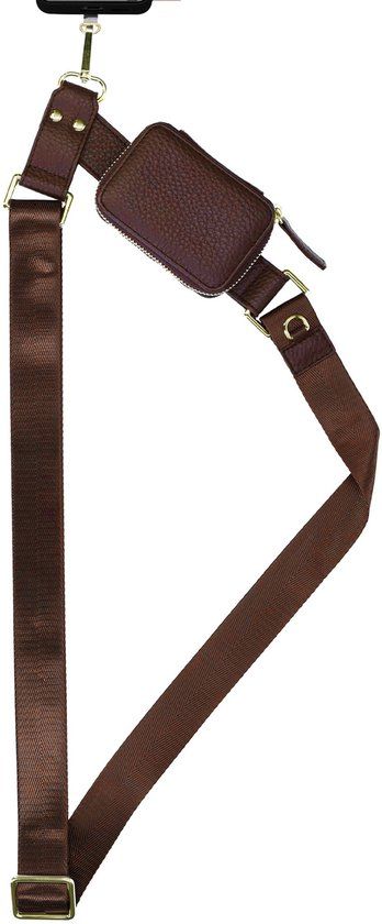 Selencia Universeel Telefoontasje met koord - Telefoon Ketting - GSM Koord - Mocha Brown