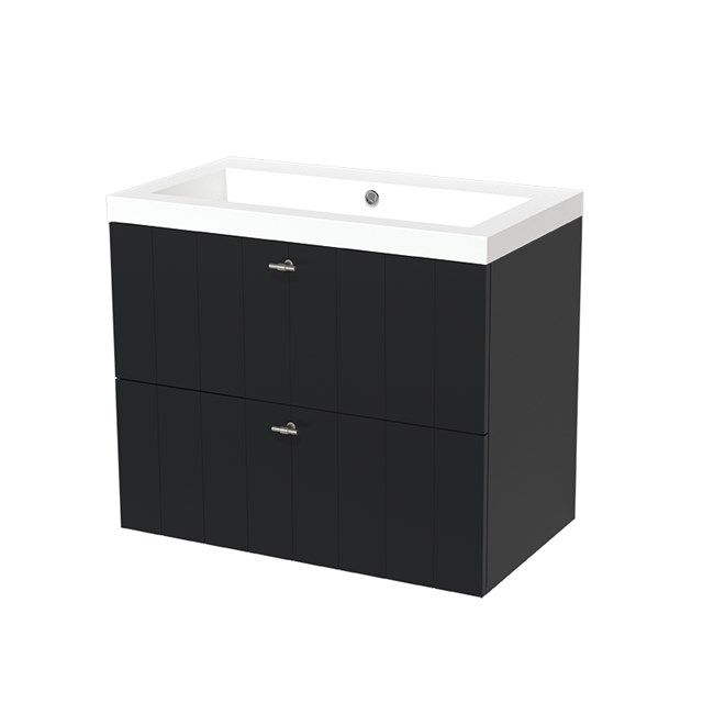 Maxaro Badkamermeubel 80cm Modulo Mat Zwart 2 lades Lamel Wastafel Mineraalmarmer