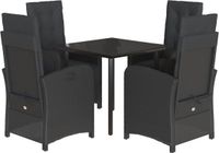 vidaXL 5-delige Tuinset met Kussens, Zwart, Polyrattan