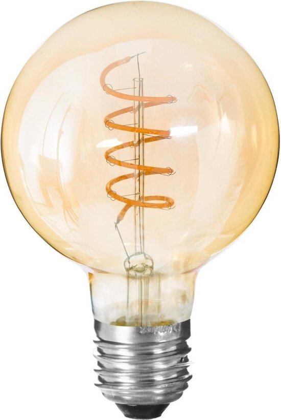 Atmosphera LED Lamp - rond bolvormig Ø 9,5 cm - spiraal - E27 - 2 watt - 125lm - Amberkleurig