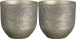 Mica Decorations - plantenpot/bloempot - zwart/goud flakes relief - D24/H22 cm - 2 stuks