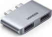 Ugreen CM413, 2x USB-C naar 2x USB 3.1 adapter/converter/splitter, USB-hub, grijs