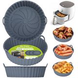 Alyvisun Air Fryer Silicone Pot, 3 Stuks Airfryer Pan Liners Herbruikbare Heteluchtfriteuse Mand Rond Tray Rack Accessoires Basket voor Air Fryers, Magnetron, Oven (Grijs)