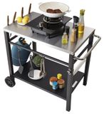 Corenia BBQ Werktafel – Barbecue Tafel – Grilltafel – Buitenkeuken Trolley – Werkbank Buiten – Roestvrijstalen Blad – Dubbele Plank – 85x55 cm – Verrijdbaar Met 2 Wielen