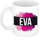 Bellatio Decorations Eva naam cadeau koffie mok - beker - met roze verfstrepen - Cadeau collega - moederdag - verjaardag - juf - coach - 300 ml - wit