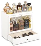 Organisateur de parfum en bois, 3 niveaux, étanche à la poussière, blanc