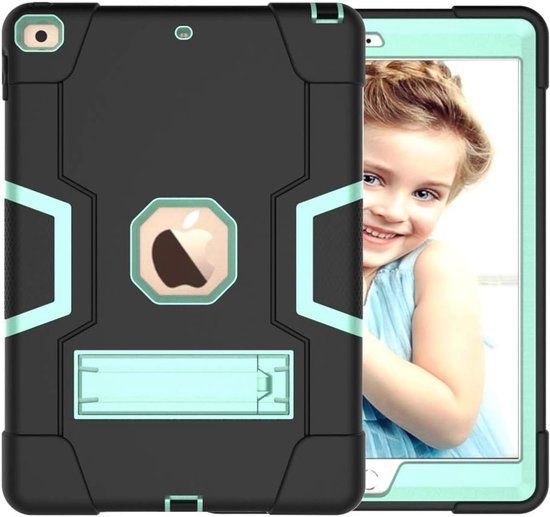 Merkloos Tablethoes geschikt voor Apple iPad 10.2 (2019/2020/2021) generatie hoes met kickstand, duurzame harde hybride drielaagse beschermhoes iPad tablet siliconen case (zwart) aqua
