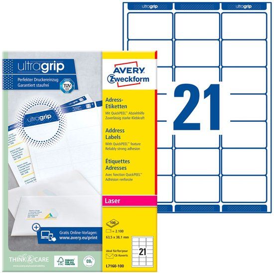 Avery Zweckform adresetiketten, permanent hechtend