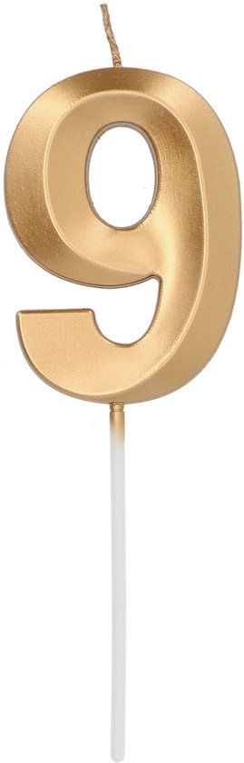 Folat - Kaars cijfer 9 glamour goud metallic 7 cm